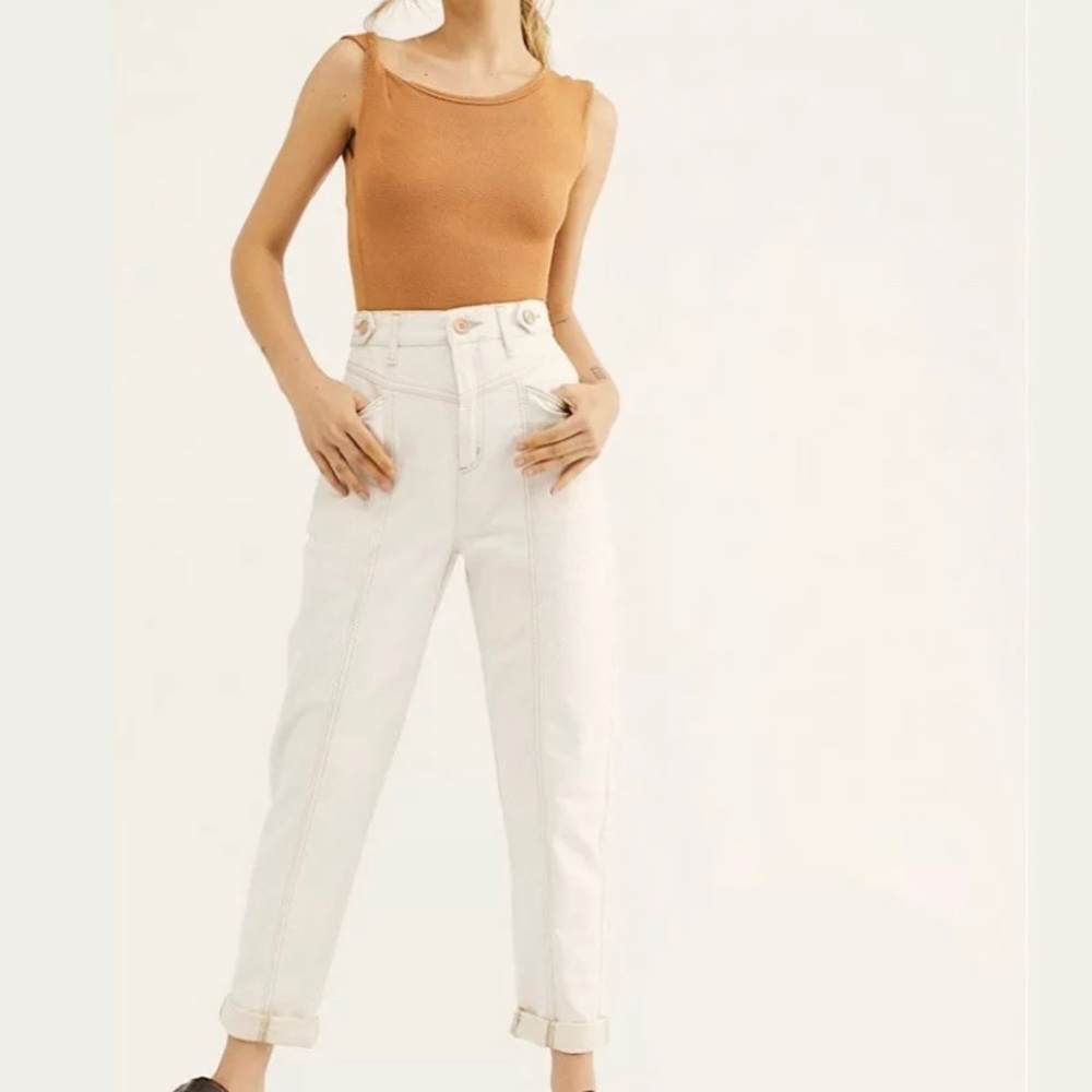 Free People We The Free City of Lights High Rise Linen Blend Jeans